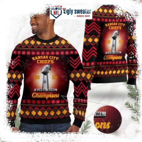 NFL Cup Super Bowl Champions Kansas City Chiefs Ugly Christmas Sweater - available at - rugbyfanstore.com