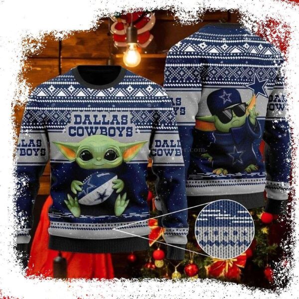 NFL Dallas Cowboys Baby Yoda All Over Print Ugly Christmas Sweater - available at - rugbyfanstore.com