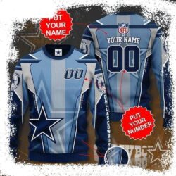 NFL Dallas Cowboys Logo Light Blue Grey Custom Name Ugly Christmas Sweater - available at - rugbyfanstore.com