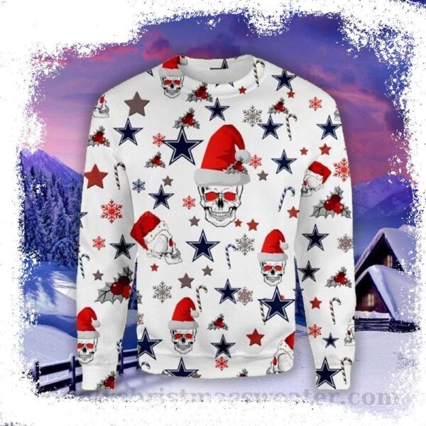 NFL Dallas Cowboys Skull Xmas All Over Print Ugly Christmas Sweater - available at - rugbyfanstore.com