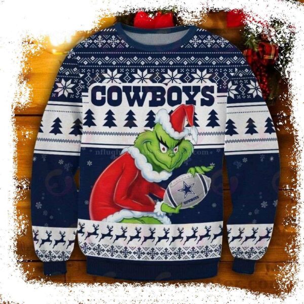 NFL Dallas Cowboys The Grinch Stole Rugby Ball Funny Xmas Sweaters - available at - rugbyfanstore.com