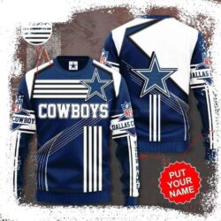 NFL Dallas Cowboys Xmas Sweater – Personalized Blue White Stripes Curve Ugly Christmas Sweater - available at - rugbyfanstore.com