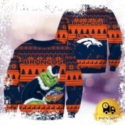 NFL Denver Broncos Grinch Custom Name Ugly Christmas Sweater - available at - rugbyfanstore.com