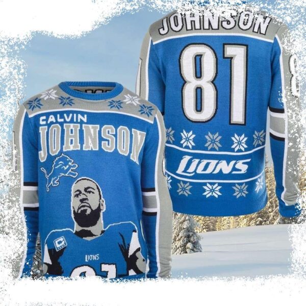 NFL Detroit Lions Calvin Johnson Player Ugly Christmas Sweater - available at - rugbyfanstore.com