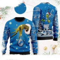 NFL Detroit Lions Christmas Sweater – Grinch Graphic With Lions Ornament - available at - rugbyfanstore.com