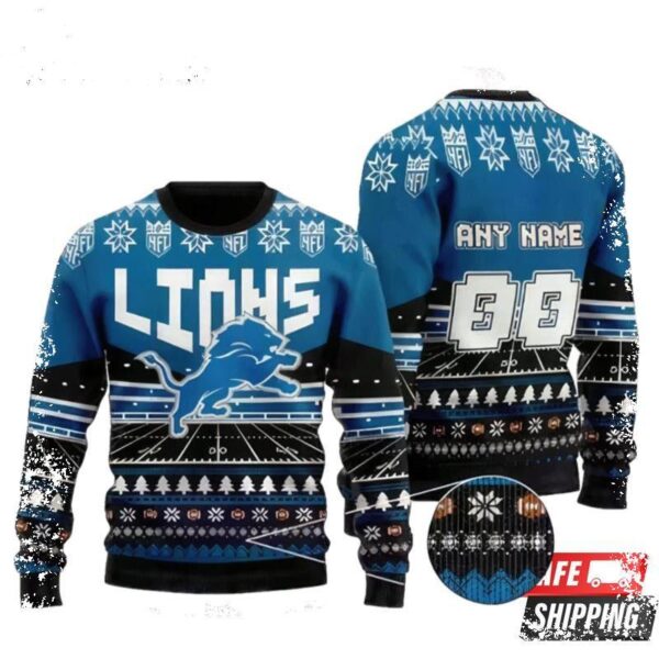 Nfl Detroit Lions Custom Name And Number Christmas Ugly Christmas Sweaters - available at - rugbyfanstore.com