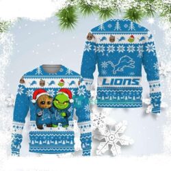 NFL Detroit Lions Logo Baby Groot And Grinch Ugly Christmas Sweater - available at - rugbyfanstore.com