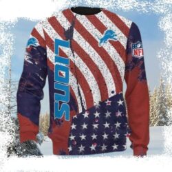 NFL Detroit Lions Logo Print American Flag Ugly Christmas Sweater - available at - rugbyfanstore.com