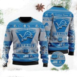 NFL Detroit Lions Team Logo Est 1930 Custom Name Ugly Christmas Sweater - available at - rugbyfanstore.com