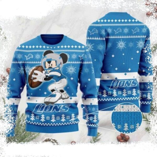 NFL Detroit Lions Ugly Christmas Sweater – Funny Mickey Mouse Graphics - available at - rugbyfanstore.com