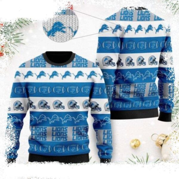 NFL Detroit Lions Ugly Sweater – American Football Helmet Motifs - available at - rugbyfanstore.com