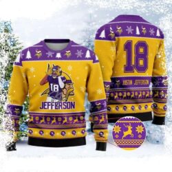 NFL Football Player Justin Jefferson – Minnesota Vikings Christmas Sweater - available at - rugbyfanstore.com