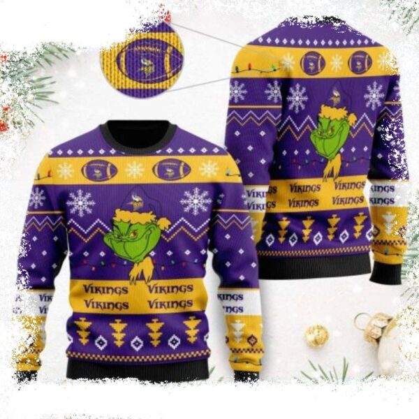 NFL Football Team Logo Cute Grinch Minnesota Vikings Ugly Sweater - available at - rugbyfanstore.com