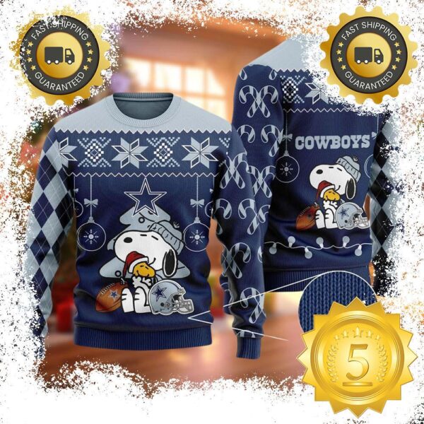 NFL Funny Snoopy And Woodstock Dallas Cowboys Christmas Ugly Sweater Ugly Sweater - available at - rugbyfanstore.com