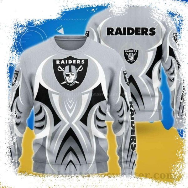 NFL Gray Shirt Raiders Ugly Christmas Sweater – Top Design For Raiders Fans - available at - rugbyfanstore.com