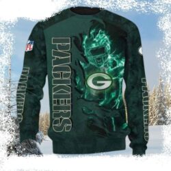 NFL Green Bay Packers Green Fire Design Ugly Christmas Sweater - available at - rugbyfanstore.com