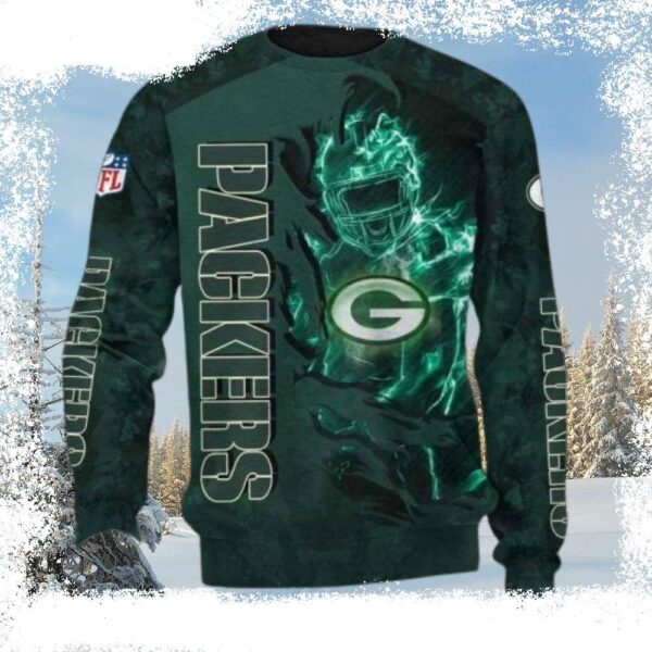 NFL Green Bay Packers Green Fire Design Ugly Christmas Sweater - available at - rugbyfanstore.com