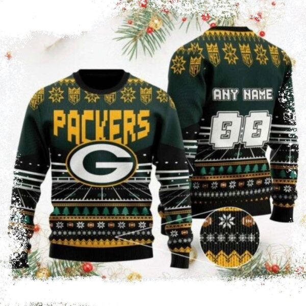 NFL Green Bay Packers Logo Print And Stadium Motifs Personalized Ugly Sweater - available at - rugbyfanstore.com