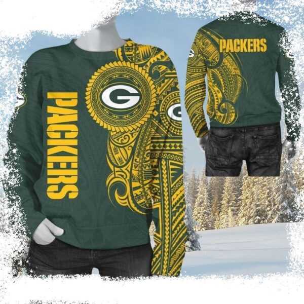 NFL Green Bay Packers Polynesian Pattern All Over Print Ugly Sweater - available at - rugbyfanstore.com