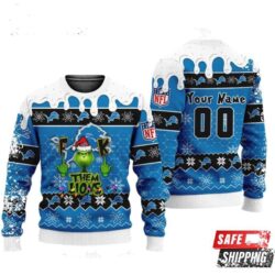 Nfl Grinch Fuck Them Detroit Lions Personalized Ugly Christmas Sweaters - available at - rugbyfanstore.com