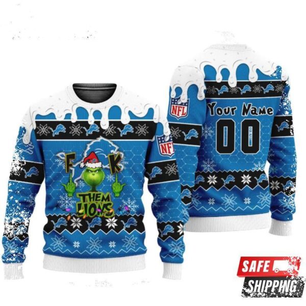 Nfl Grinch Fuck Them Detroit Lions Personalized Ugly Christmas Sweaters - available at - rugbyfanstore.com