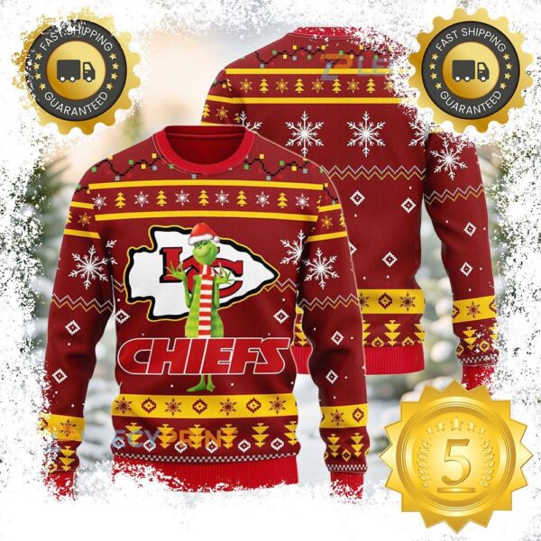 NFL Kansas City Chiefs Funny Grinch Christmas Ugly Sweater Gift For Family Ugly Christmas Sweater - available at - rugbyfanstore.com