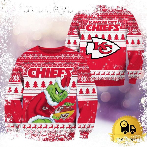 NFL Kansas City Chiefs Grinch Custom Name Ugly Christmas Sweater - available at - rugbyfanstore.com