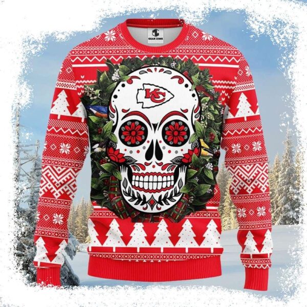 NFL Kc Chiefs Kingdom Holiday Sweater – Skull Flower Edition - available at - rugbyfanstore.com