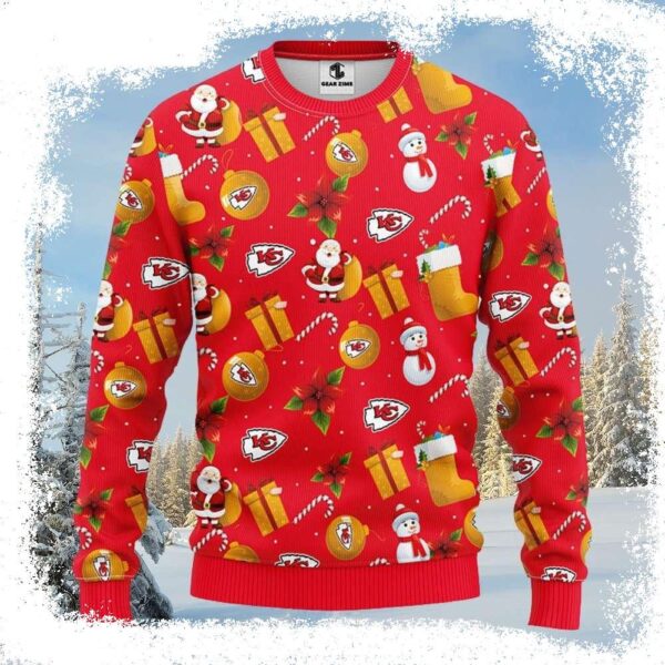 NFL Kc Chiefs Kingdom Ugly Christmas Sweater – Santa Claus Snowman Fun - available at - rugbyfanstore.com