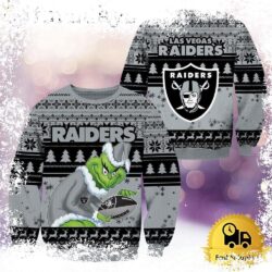 NFL Las Vegas Raiders Grinch Custom Name Ugly Christmas Sweater - available at - rugbyfanstore.com