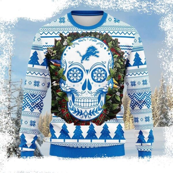 NFL Lions Ugly Christmas Sweater – Skull Flower Graphic Edition - available at - rugbyfanstore.com