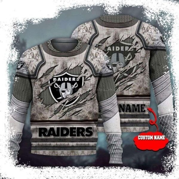 NFL Logo Print Raiders Ugly Christmas Sweater – Armor Gray Edition - available at - rugbyfanstore.com