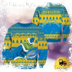 NFL Los Angeles Chargers Grinch Custom Name Ugly Christmas Sweater - available at - rugbyfanstore.com