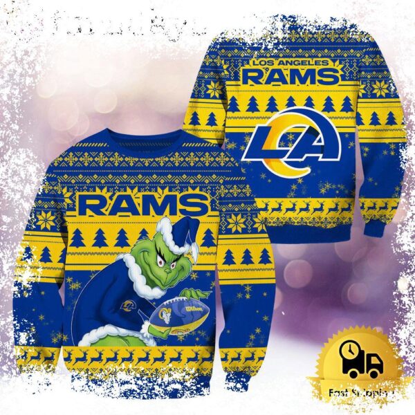 NFL Los Angeles Rams Grinch Custom Name Ugly Christmas Sweater - available at - rugbyfanstore.com