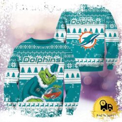 NFL Miami Dolphins Grinch Custom Name Ugly Christmas Sweater - available at - rugbyfanstore.com