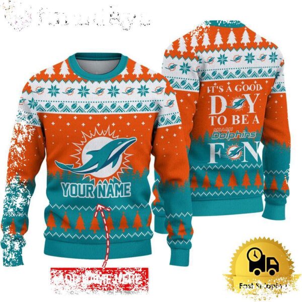 NFL Miami Dolphins It’s A Good Day To Be A Fan Ugly Christmas Sweater - available at - rugbyfanstore.com