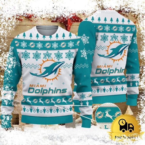 NFL Miami Dolphins Team Winter Ugly Christmas Sweater - available at - rugbyfanstore.com