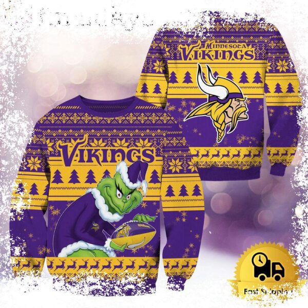 NFL Minnesota Vikings Grinch Custom Name Ugly Christmas Sweater - available at - rugbyfanstore.com