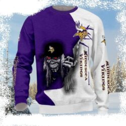 NFL Minnesota Vikings Ugly Sweater With Purple White Iron Maiden Pattern - available at - rugbyfanstore.com