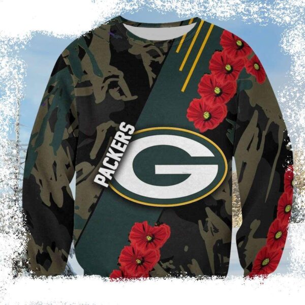 NFL Packers Flower Graphic On Green Bay Packers Ugly Sweater - available at - rugbyfanstore.com