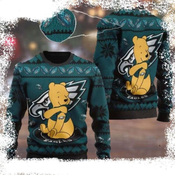 NFL Philadelphia Eagles Winnie The Pooh Bear Ugly Christmas Sweater - available at - rugbyfanstore.com