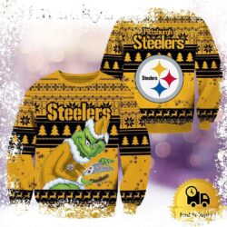 NFL Pittsburgh Steelers Grinch Custom Name Ugly Christmas Sweater - available at - rugbyfanstore.com