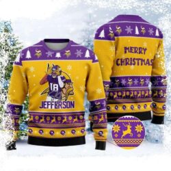 NFL Player Justin Jefferson Minnesota Vikings Merry Christmas Sweater - available at - rugbyfanstore.com