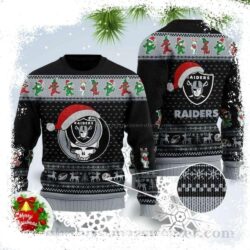 NFL Raiders Ugly Christmas Sweater – Celebrate With Christmas Hat Skulls - available at - rugbyfanstore.com