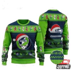 Nfl Seattle Seahawks Greatful Dead Green Color Ugly Christmas Sweaters - available at - rugbyfanstore.com