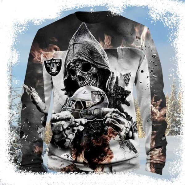 NFL Skulls Ugly Christmas Sweater for True Raiders Fans – Unique Gift Idea - available at - rugbyfanstore.com