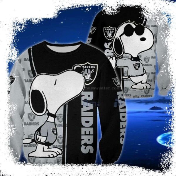 NFL Snoopy Kisses Raiders Logo Ugly Christmas Sweater – Ideal for Fans - available at - rugbyfanstore.com