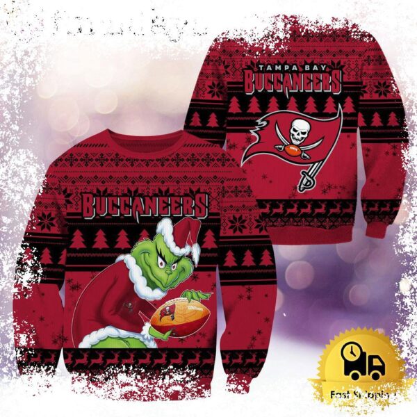 NFL Tampa Bay Buccaneers Grinch Custom Name Ugly Christmas Sweater - available at - rugbyfanstore.com