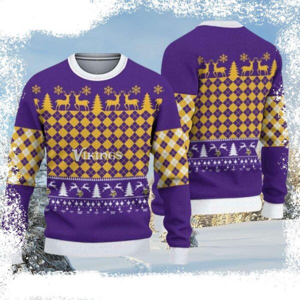 NFL Vikings Christmas Sweater – Logo Print With Classic Check Design - available at - rugbyfanstore.com