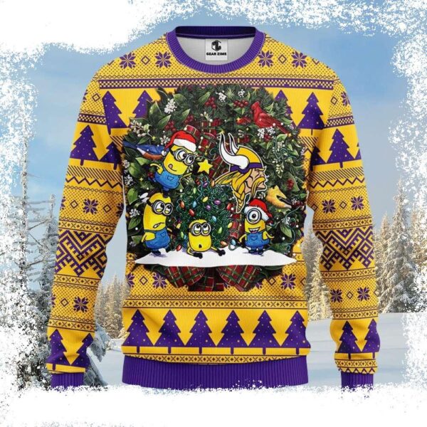 NFL Vikings Minion Festive Cheer – Ugly Christmas Sweater For True Fans - available at - rugbyfanstore.com